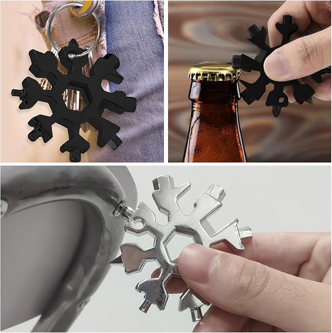 9 Packs Snowflake Multi Tool, 18 in 1 Snowflake Tool Stainless Steel Snowflake Handy Tool with Gifts Box for Men Christmas Gifts