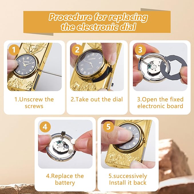 Plasma Lighter USB Rechargeable with led Display arc Lighter with Clock dial time Display Cool Lighter for Father's Day（Gold）
