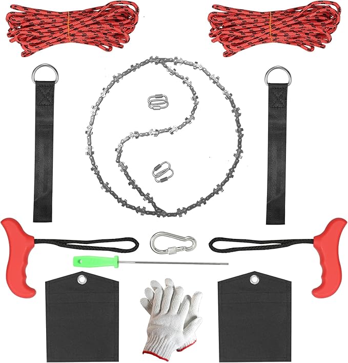NIUBIDALA Rope Saw, High Reach Tree Limb Hand Chain Saw 53 Inch, 68 Sharp Teeth Blades on Both Sides,Narrow chain NOT stuck.