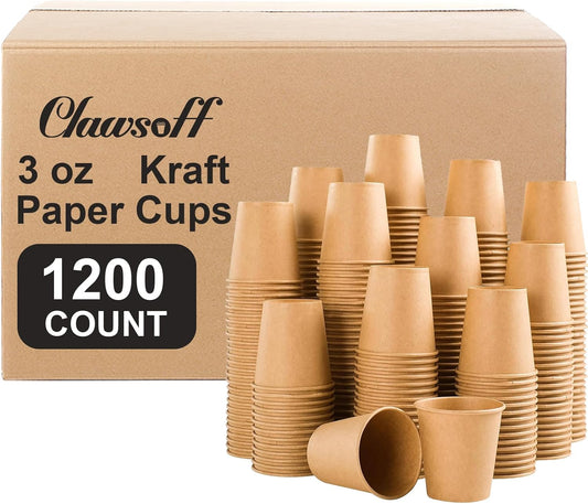 1200 Pack 3 oz Paper Cups, Disposable Kraft Small Mouthwash Bathroom Cups 3 Ounce, Hot/Cold Beverage Cups for Home, Kitchen, Party