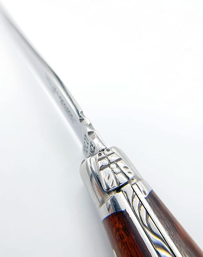 Laguiole en Aubrac Handmade Plated Folding Pocket Knife, 3.5-in (9cm). Amourette Wood Handle, Stainless Steel Shiny Bolsters