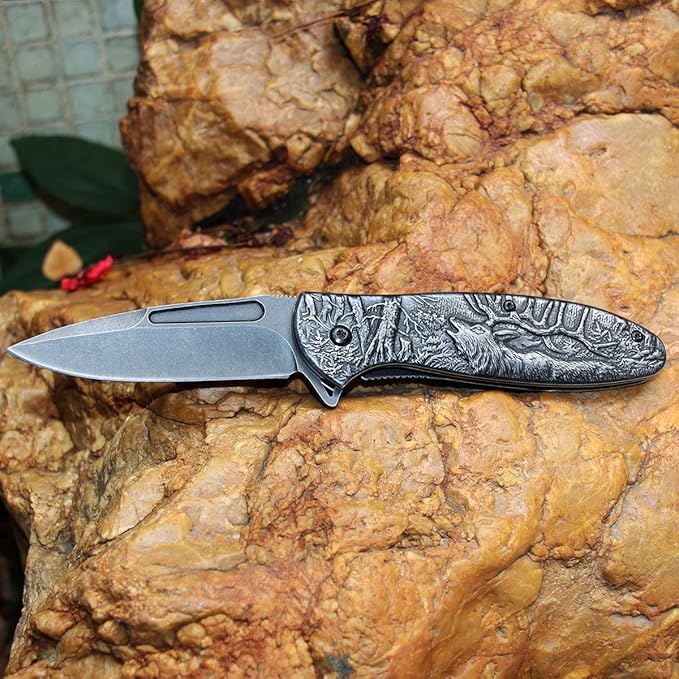 Stonewash Deer Pocket Knife, Personalized, Outdoor, Camping, Survival