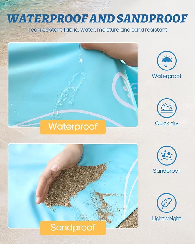 Beach Blanket Waterproof Sandproof Picnic Blankets Extra Large Beach Mat 79" X 83" for 4-6 Adults Oversized Picnic Mat for Outdoor Travel Camping Hiking (Style 1)