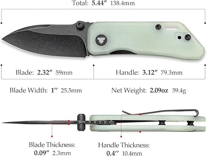 Folding EDC Knife for Men, Camping Pocket Knife with Clip，2.32" 14C28N Steel Blade，G10 Handle，Bootes-03B