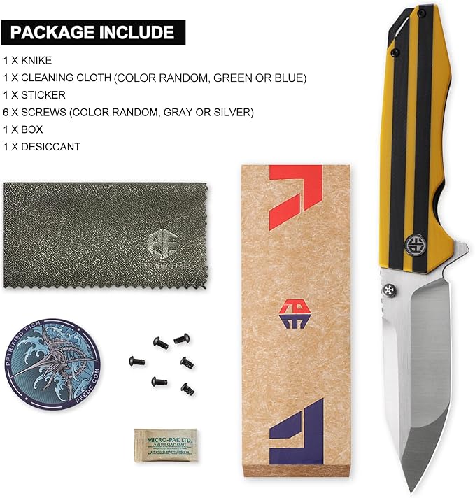 Petrified fish PFP08 Mocado Pocket Knife,3.58" K110 Steel Satin Blade, 5.64oz G10 Handle Flipper Liner lock Folding knife (Yellow Satin)