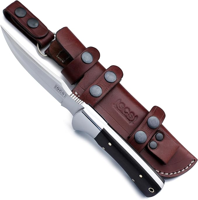 GCS Custom Handmade 1095 High Carbon Natural Bone Handle Knife Custom Mosaic Pins Buffalo Hide Sheath 143