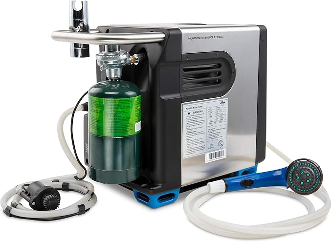 Hike Crew Portable Propane Water Heater & Shower Pump w/Built-in Battery | Compact Outdoor Cleaning & Showering System w/LCD, Safety Shutoff & Carry Case, Instant Hot Water for Camping & Hiking