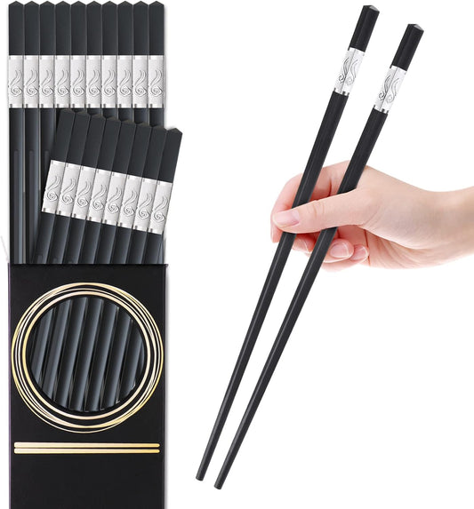 10 Pairs Fiberglass Chopsticks, GLAMFIELDS Reusable Chop sticks Dishwasher Safe, Non-slip, 9 1/2 inch (Silver)