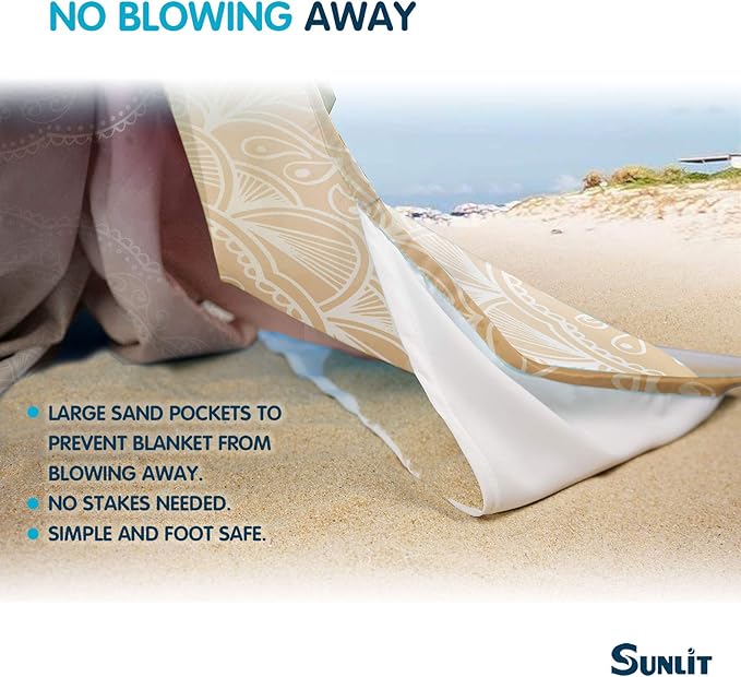 Sunlit Silky Soft 85"x72" Boho Sand Proof Beach Blanket Sand Proof Mat with Corner Pockets and Mesh Bag for Beach Party, Travel, Camping and Outdoor Music Festival, Orange Purple Mandala