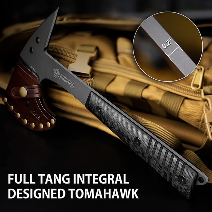 NedFoss Eagle 13" Full Tang Tactical Tomahawk with Spike, G10 Handle and Titanium Coated Blade, Survival Tomahawk Axe with Leather Sheath, Viking Tomahawk for Camping Survival