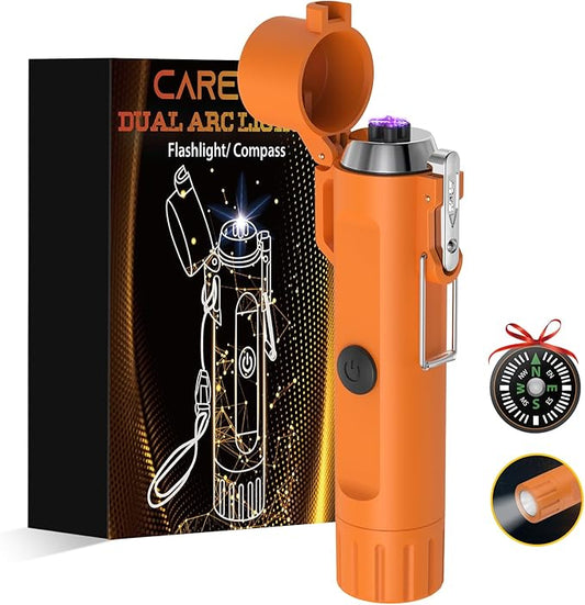 Electric Waterproof Lighters Gifts for Men: LED Flashlight Lighter Christmas Stocking Stuffers for Adults Him Dad Husband Boy Birthday - 3-in-1 USB Dual Arc Outdoor BBQ Camping Hunting Survival Gadget