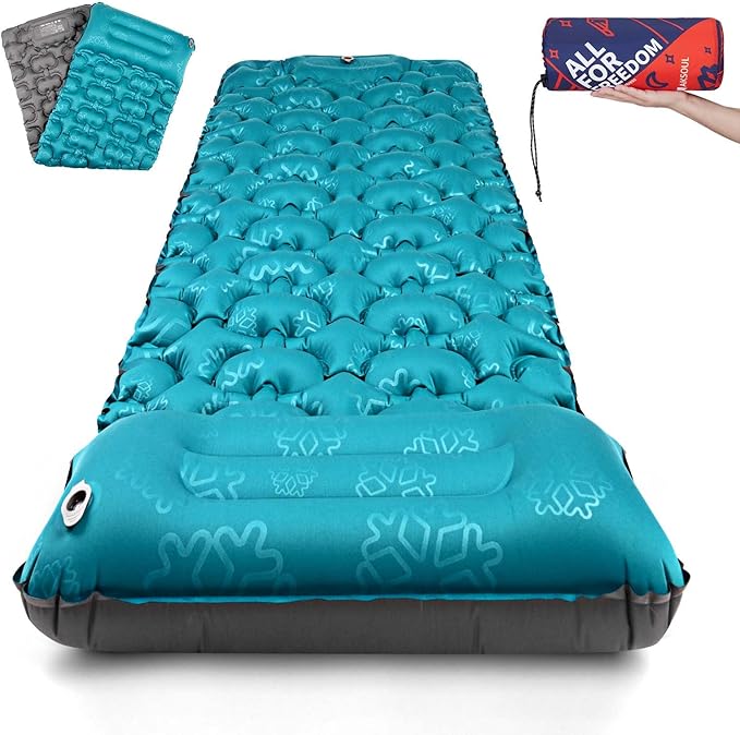 AKSOUL Self-Inflating Sleeping Pad Backpacking for Camping: Wide Inflatable Air Mattress Compact & Ultralight Sleep Mat, Lightweight Pads with Built-in Foot Pump, for Backpack Camp Hiking Traveling
