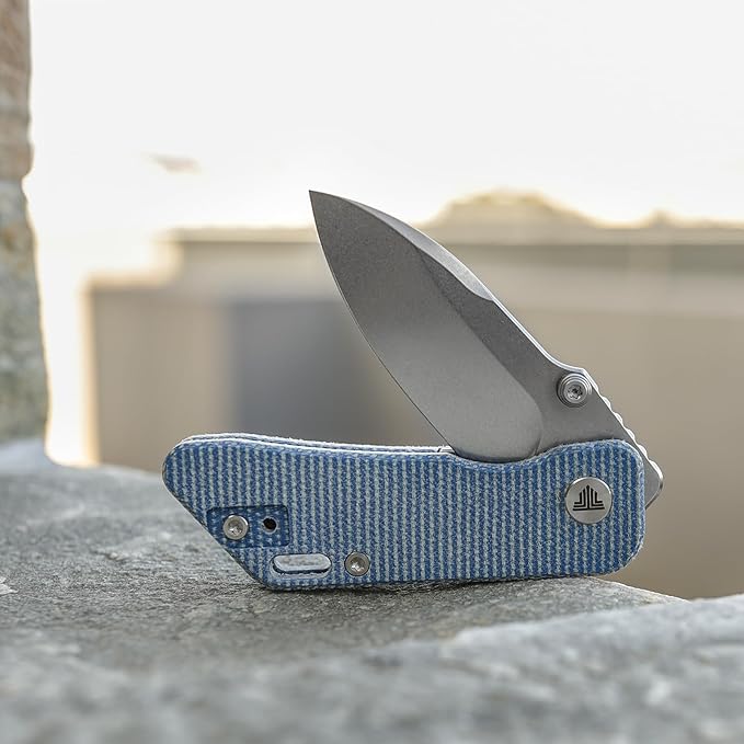 Folding Pocket Knife for EDC,2.32in Sandvik 14C28N Stainless Steel Blade,Blue Micarta Reversible Deep Carry Clip Handle,Thumb Studs Knives for Men,Bootes-04L
