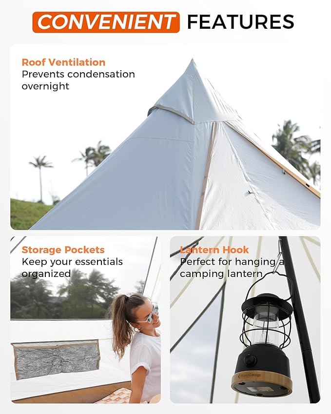 KingCamp Camping Tent 6-8 Person, Weatherproof Hot Tent Large Family Cabin Tents with Stove Jack, Waterproof & Windproof for Family Camping & Outdoor Parties