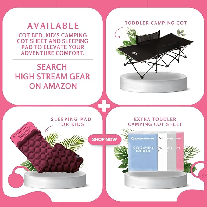 Kids Sleeping Pad for Camping and Sleepovers with Pillow, Inflatable Camping Mattress for Backpacking & Travel, Thick Toddler Cot Mat, Fast Inflating Camping Sleeping Pads for Kids