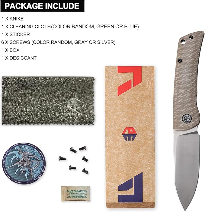 Petrified fish PFE05 Flavorist,3.15" K110 Satin Blade, 94g Micarta Handle Front Flipper Liner lock Folding knife (Khaki-S)