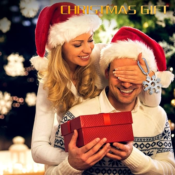 FZENeast Snowflake Multitool, 1 Piece 18-in-1 Stainless Steel Snowflake Standard Multitool, Snowflake Wrench with Key Ring, Carabiner Clip and Gift Bag (Silver)