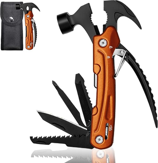 Hammer Multitool, Cool Gadgets Multi Tool with Gift Box Carrying Case Birthday Stocking Stuffers Father's Day Valentines Day Gifts for Men Husband Him Camping Accessories(Orange)