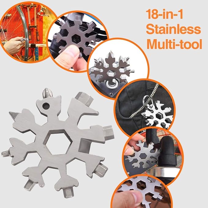 Multitool 18 In 1 Snowflake Multi tool for Outdoor Camping Survival Accessories- Stocking Stuffers Mens Gifts, Screwdriver - Hexagonal Spanner - Ring Spanner - Bottle Opener