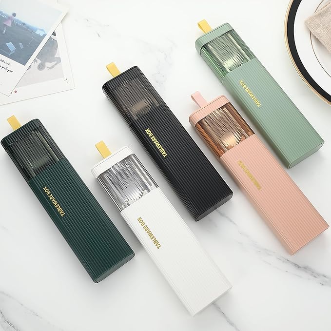 DEVICO Travel Utensils with Case, Stainless Steel Reusable Camping Silverware Set for Lunch Box, Portable Cutlery Kit Includes Fork, Spoon, Chopsticks (Pink)