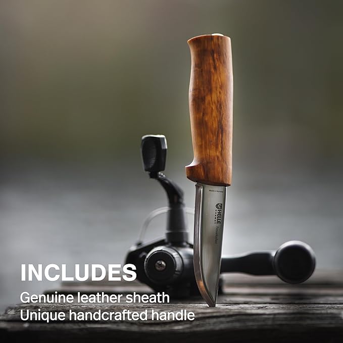HELLE Knives - Fossekallen - Fixed Blade - Classic Knife - Birch Wood Handle - 12C27 Stainless Steel - Made in Norway
