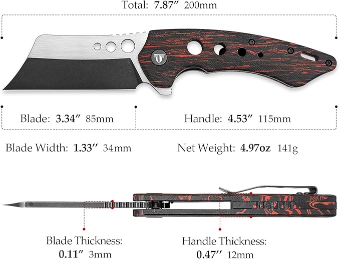 Folding EDC Knife for Men with Clip,Pocket Folded Knives for Outdoor Camping Hiking,3.7" PVD Coating Stonewash &Handle Satin 154CM Flipper Blade,Mensae-03RB