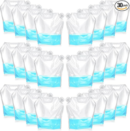 30 Pcs Collapsible Water Container Bag 2.6 Gallon Ice Bath Bags Foldable Water Bag Cold Plunge Accessories Emergency Water Pouches for Camping, Hiking, Emergency, Freezable, Athletes