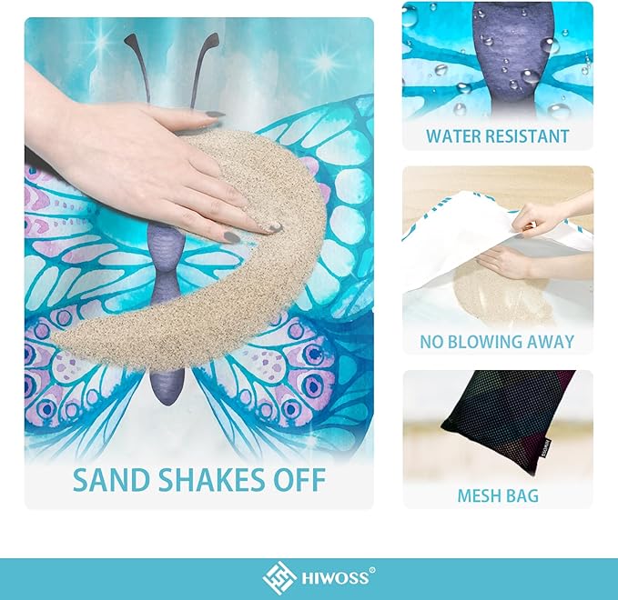 Beach Blanket Waterproof Sandproof Oversized 95”x 80”,Sand Free Beach Mat with Corner Pockets,Portable Mesh Bag for Beach Festival,Picnic,Travel and Outdoor Camping (SkyButterfly)