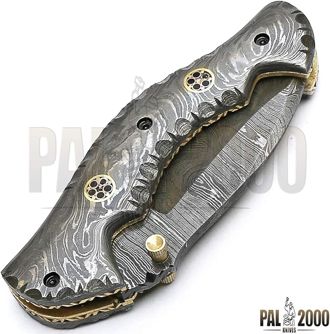 PAL 2000 KNIVES FOL-9023 Handmade Custom Damascus steel folding pocket knife With Sheath