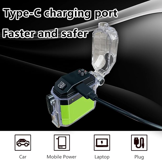 Waterproof Arc Lighter, Double Arc Flameless Plasma Lighter with Type C Charging Cord and Cord, LED Power Indicator Light, Electric Lighter for Indoor and Outdoor Camping and Cooking,IP56 Rated(Green)