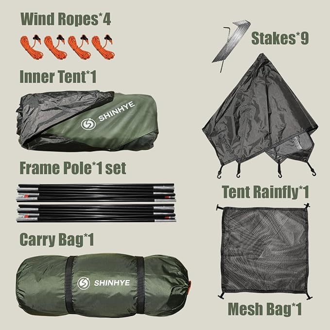 ShinHye Backpacking Tent for Camping, 1/2 Person Ultralight Backpacking Tent Easy Setup Tents Waterproof Lightweight Hiking Tents for Backpacking