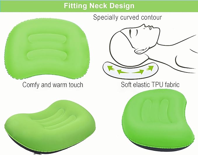 Portable Inflatable Neck Pillow for Outdoor Travel, Camping, Office Naps-Polyester ，Color Available-Simple and Comfortable (16.5 * 12.6 * 4.3in, Green)