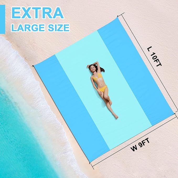 Beach Blanket MAXVINI Beach Mat 118"X 110" Beach Blanket Waterproof Sandproof 2-8 Adults, Outdoor Large Beach Blankets Sand Free Lightweight Portable Beach Accessories for Picnic Travel Camping Hiking