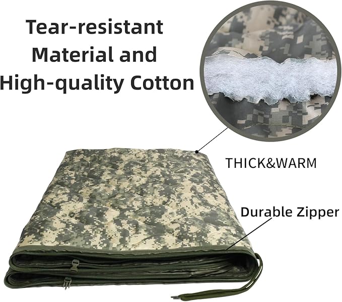 Woobie Blanket, Army Poncho Liner with Zipper, Military Sleeping Bag, with A Compression Carrying Bag, for Hiking, Camping, Outdoor Survival