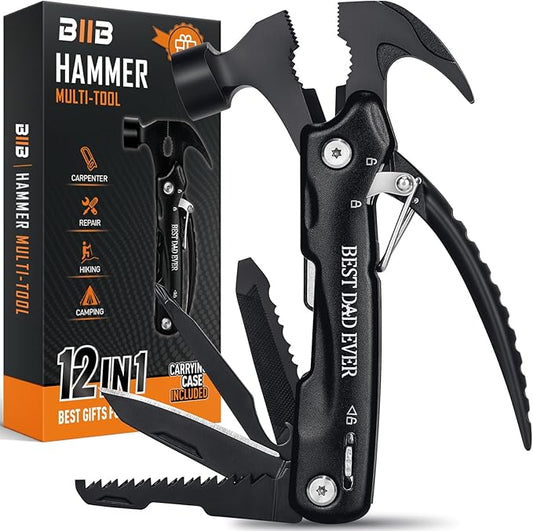 BIIB Stocking Stuffers Gifts for Men, 12 in 1 Hammer Multitool Camping Essentials, Mens Gifts for Christmas, Dad Gifts for Him Husband Grandpa Camping Gear, Unique Gifts for Men Who Have Everything