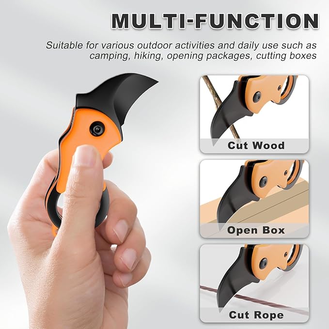 Mini Pocket Knife Neck Knife Cute Box Cutter - 3.3 Inch EDC Small Folding Knife Necklace, Stocking Stuffers Gifts for Men and Women (Orange)