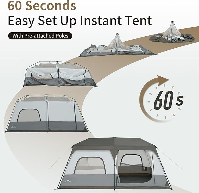 Naturehike Cape 4/6/8 Person Camping Tent, 60S Easy Setup Instant Tent Pop up Tent, Waterproof Large Tall 6/8 Person Tents for Camping, Car Camping