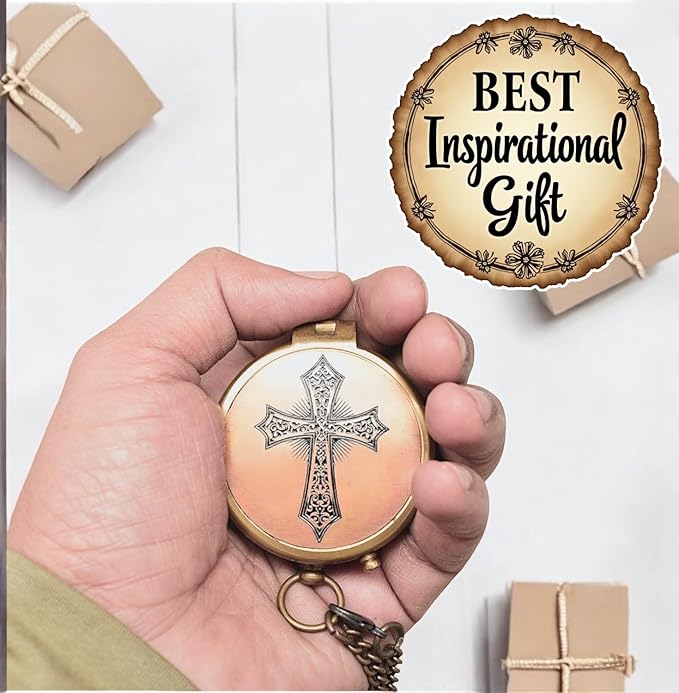 Engraved Personalized Inscription Antique Brass Compass Engraved with Leather Case Son Mom Children Gift Baptism Birthday Easter Decor