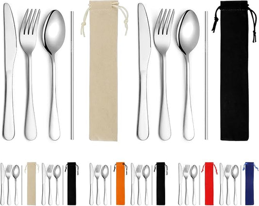 Kyraton Portable Flatware, Reusable Camping Flatware, Bento Box Flatware, Silverware For School/Work/Office/Outdoor, Dishwasher Safe, Set of 2 Packs