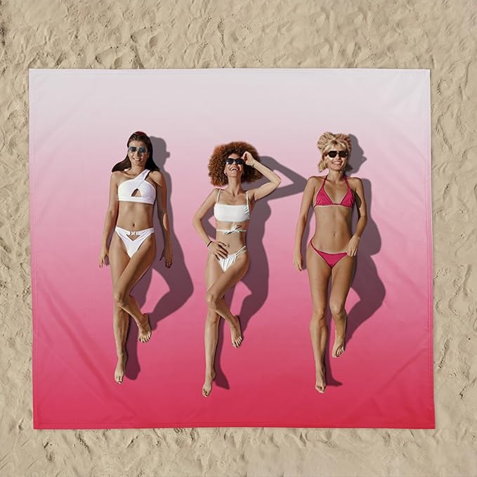 Beach Blanket Waterproof Sandproof, Gradient White Pink Picnic Blankets, 86''×78'' Large Beach Mat Sand Free for 2-4 Adult, Polyester Quick Drying Outdoor Blanket Beach Essentials Must Have
