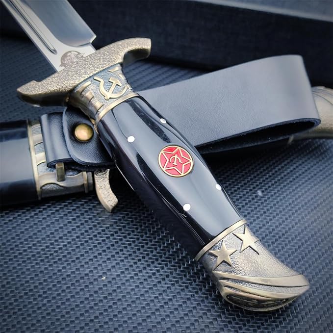 Outdoor Bushcraft Fixed Blade Survival Knife with Sheath - 5.15 in Mirror Blade Zinc Alloy + Resin Handle - Full Tang Bowie Knife for Collectors - Best for Hunting Camping Fishing, Black