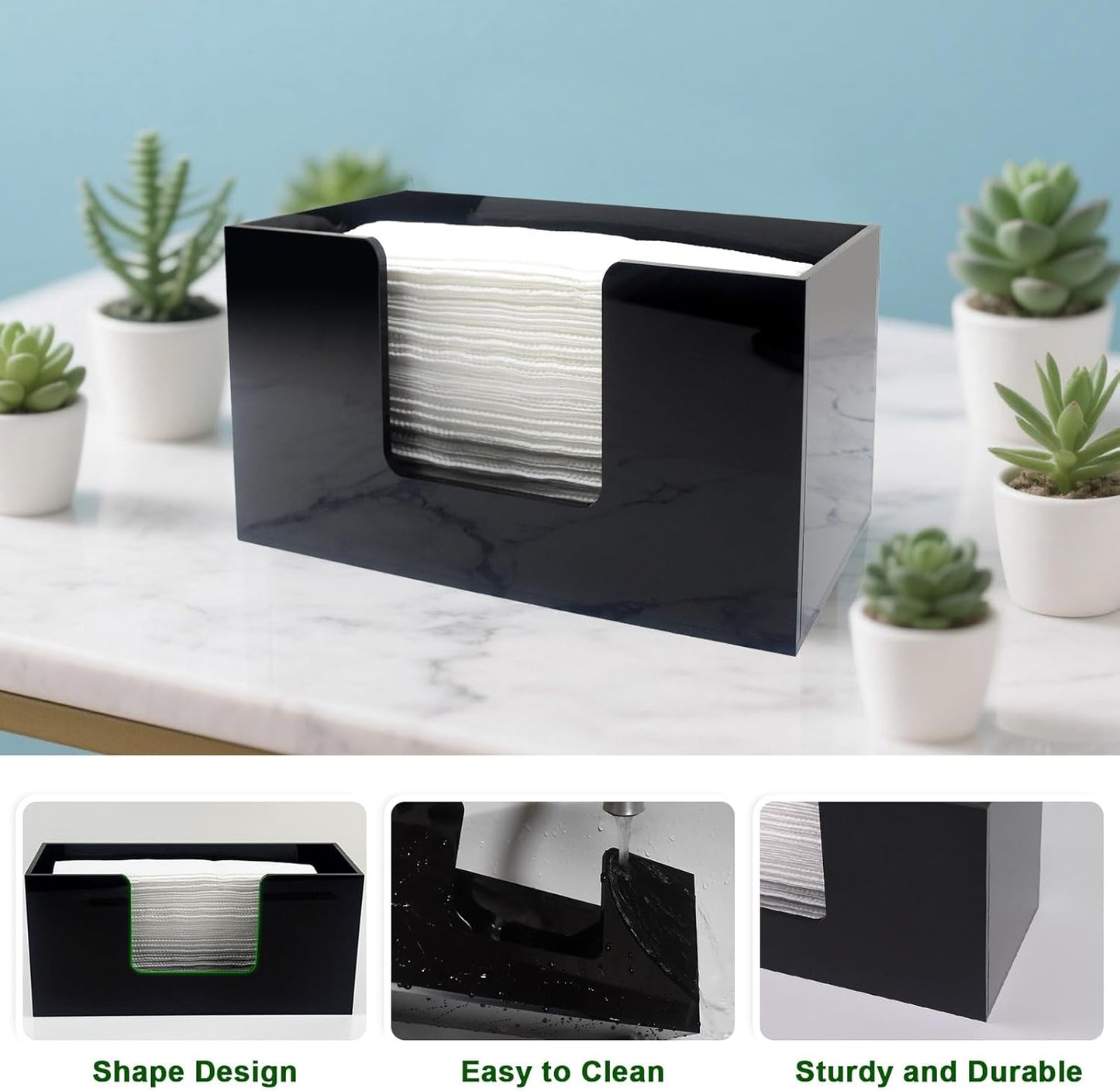 1Pack Paper Towel Holder Countertop, Acrylic Bathroom Paper Towel Holder, Black Napkin Holder for Kitchen, Countertop Multifold Z-fold C-fold,Trifold Paper Hand Towel Dispenser for Bathroom Toilet (1)