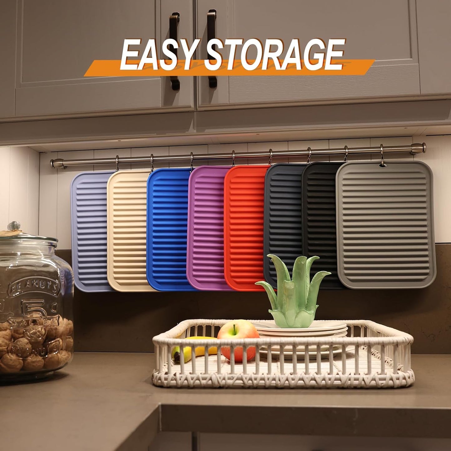 Joyhalo 4 Pack Silicone Trivets for Hot Pots and Pans,480℉ Heat Resistant Trivets for Hot Dishes,Hot Pads for Countertop,Kitchen Potholders,Navy