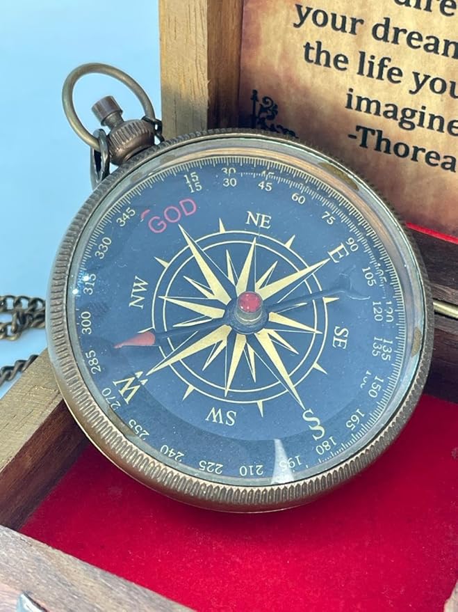 Nauticle Compass, Elegant Brass Compass with Engraved Pocket Sundial, Perfect Brass Decorative Objects, Timeless Navigation Perfect Brass Gifts for him.
