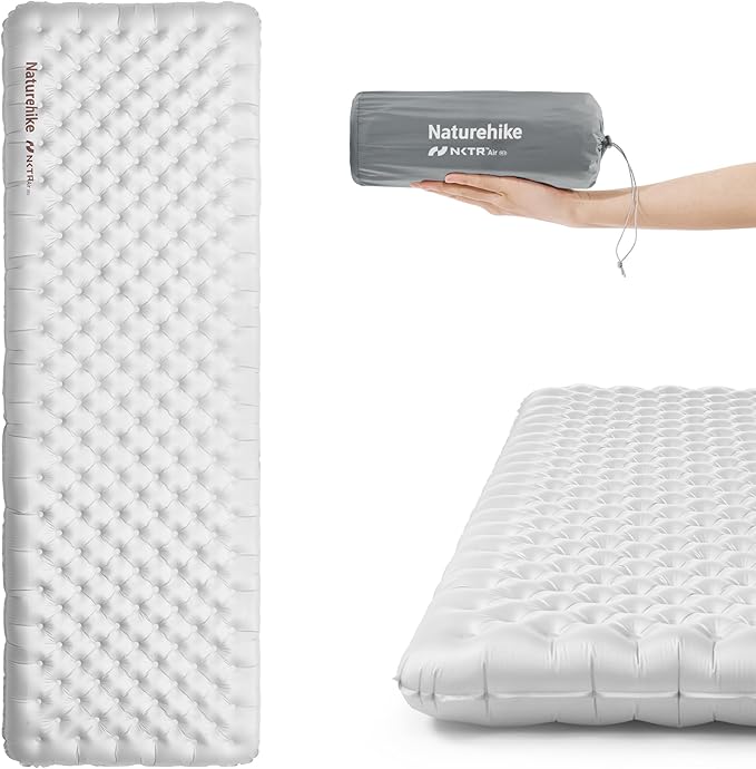 Naturehike 1.76LB Ultralight Self Inflating Sleeping Pad, Patchworkable Sleeping Mat with 8.8 R-Value for Camping, Hiking, Climbing with Inflatable Bag, Grey Rectangular