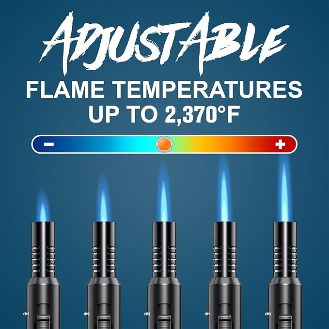 Butane Torch Lighter, Refillable Kitchen Blow Torch with Safety Lock & Adjustable Flame for DIY BBQ Baking Desserts and Soldering Camping(No Prefilled)