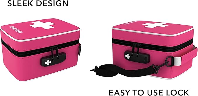GREEN CROSS Medicine Bag with Combination Lock 8.5" x 5.5" x 4.5"(Pink Nylon)