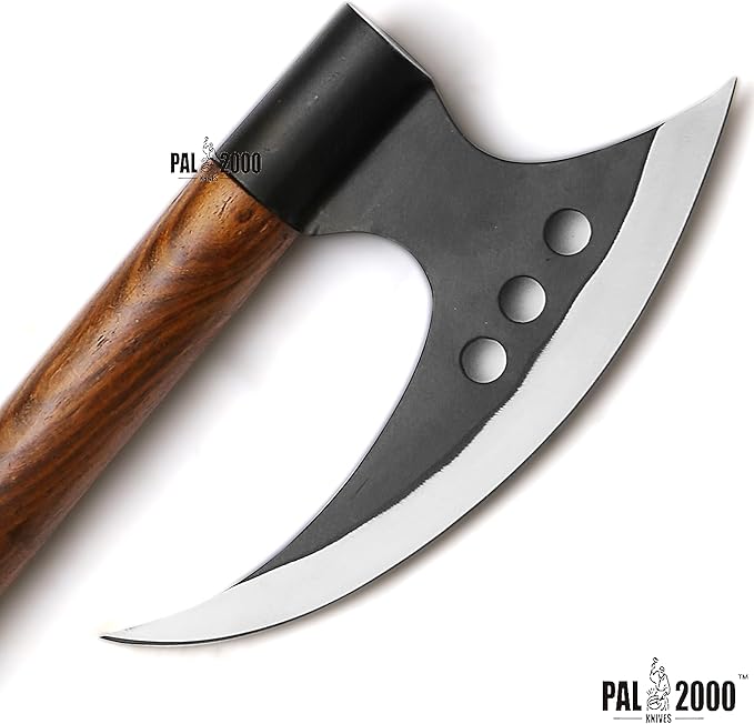 HUN-3027 Custom Handmade Viking Hatchet Axe Carbon Steel Head Bearded Camping Tomahawk Battle Ax with Sheath Ideal Gift for Men