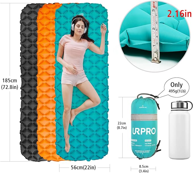 Camping Sleeping Pad Air Mattress - Inflatable Ultralight Ergonomic Design Compact Airpad Mat Backpacking Hiking Outdoor Activities Black