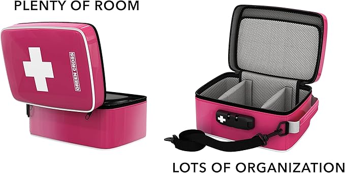GREEN CROSS Smell Proof Medicine Bag with Combination Lock 8.5" x 5.5" x 4.5"(Pink Vinyl)
